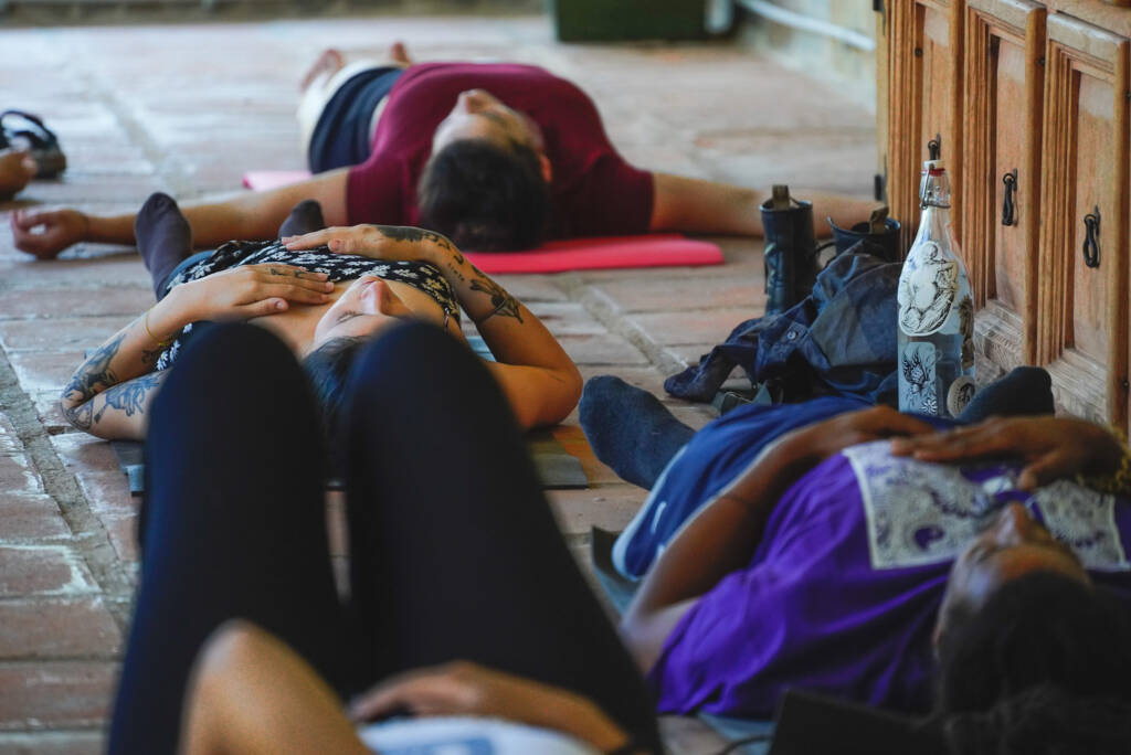 Close-up of campers relaxing at the end of the session