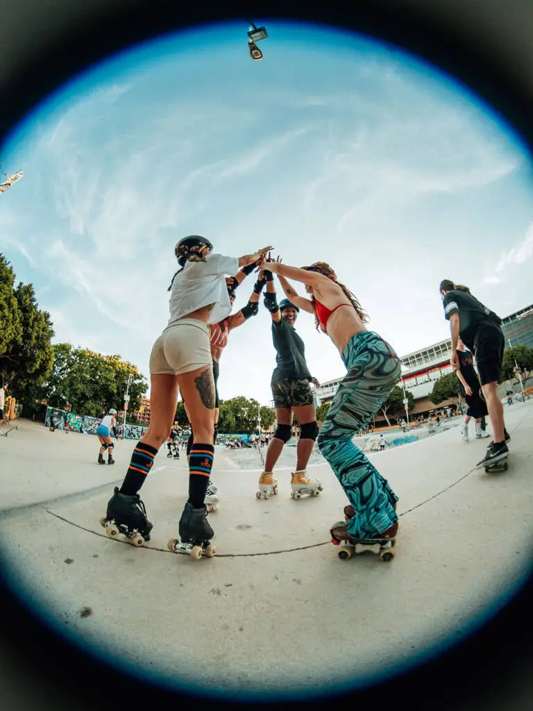 Skaters putting their hands together