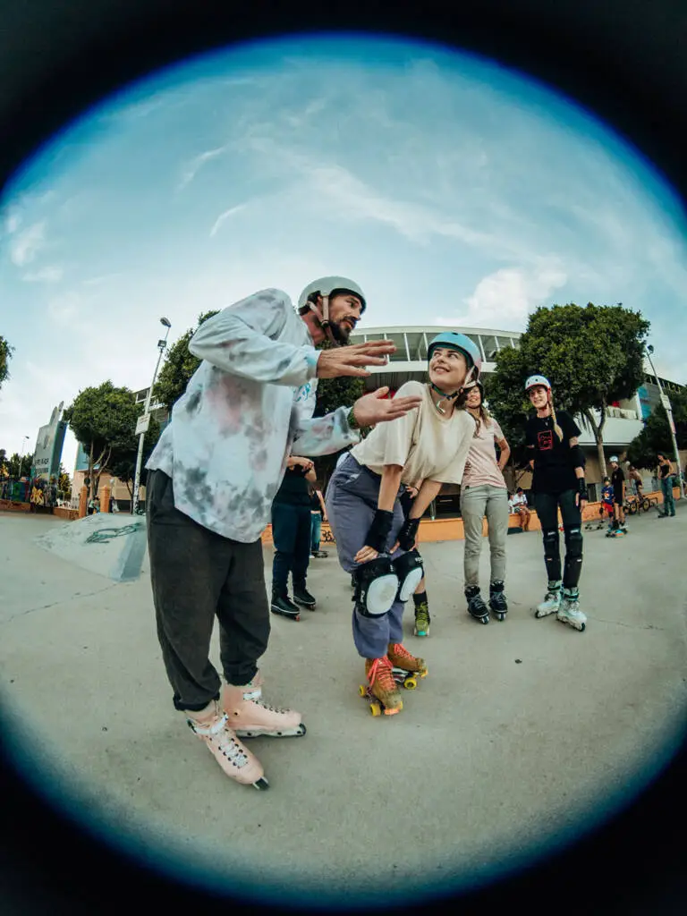Skaters laughing together after a session